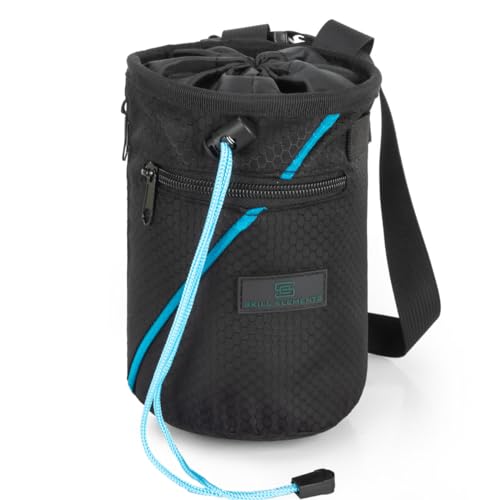 Skill Elements Kreidebeutel zum Klettern – Boulder-Kreidebeutel Eimer mit 2 Reißverschlusstaschen (Schwarz/Blau) von Skill Elements