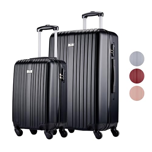 Slazenger Kofferset 2 Teilig - Handgepäck Koffer und Reisekoffer (M + XL) - ABS Trolley Hartschalenkoffer Set mit 360° Rädern - Kombinationsschloss - Schwarz von Slazenger