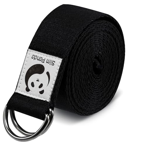 Slim Panda Yoga Gurt aus Baumwolle, Praktisches Yogagurt Yoga-Zubehör für Dehnen und Fitness, Yoga Band mit Schiebeschnalle aus Metall gut Anfänger & Fortgeschrittene, 250 cm Schwarz von Slim Panda