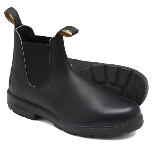 Handgefertigte Vintage-Chelsea-Stiefel mit runder Spitze und Blockabsatz, hohe Paarstiefel, Unisex-Schlupfstiefel aus Leder (37,Black) von Slipasikao