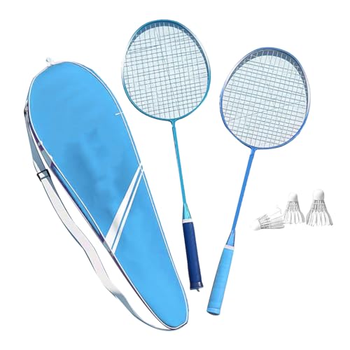 2-teiliges Badmintonschläger-Set für Familien, Outdoor, Hinterhof, Garten, Sportspiele, leichte Badmintonschläger mit Federball-Tragetasche (Sky Blue) von Sluffs