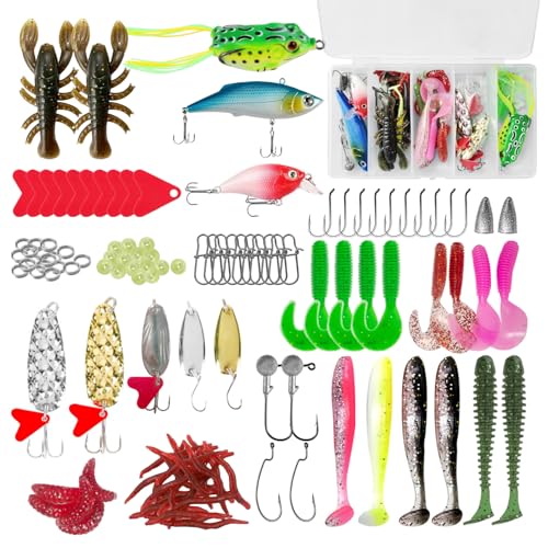 107 Stück Angelköder Angel Köder Gummifische Angelköder Set Köder Angeln Köder Gemischt Köder-Set mit Angelkasten Naturgetreue Angelköder für Süß- und Salzwasser für Hecht Forelle Zander Barsch 107 Stück Angelköder Angel Köder Gummifische Angelköder Set Köder Angeln Köder Gemischt Köder-Set mit Angelkasten Naturgetreue Angelköder für Süß- und Salzwasser für Hecht Forelle Zander Barsch von Slvoaujtk