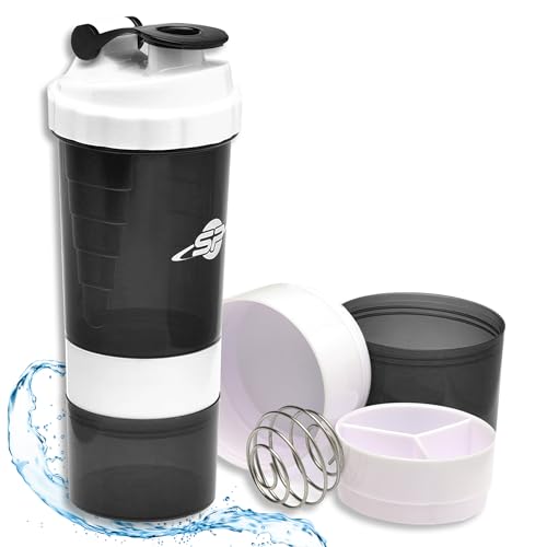 Smart-Planet Protein Shaker 500ml mit Pulverfach (150ml) und 3er Tablettenorganizer - Eiweiß Shaker - auslaufsicher BPA frei für Fitness Proteinshake von Smart-Planet