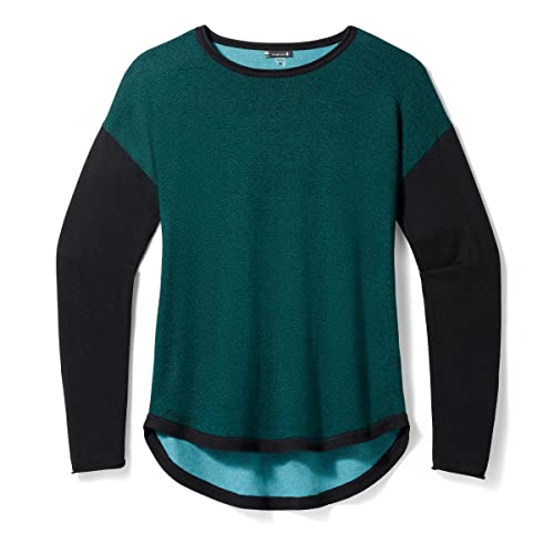 Smartwool Women's Shadow Pine Colorblock Sweater, Emerald/Black Marl, XL von Smartwool