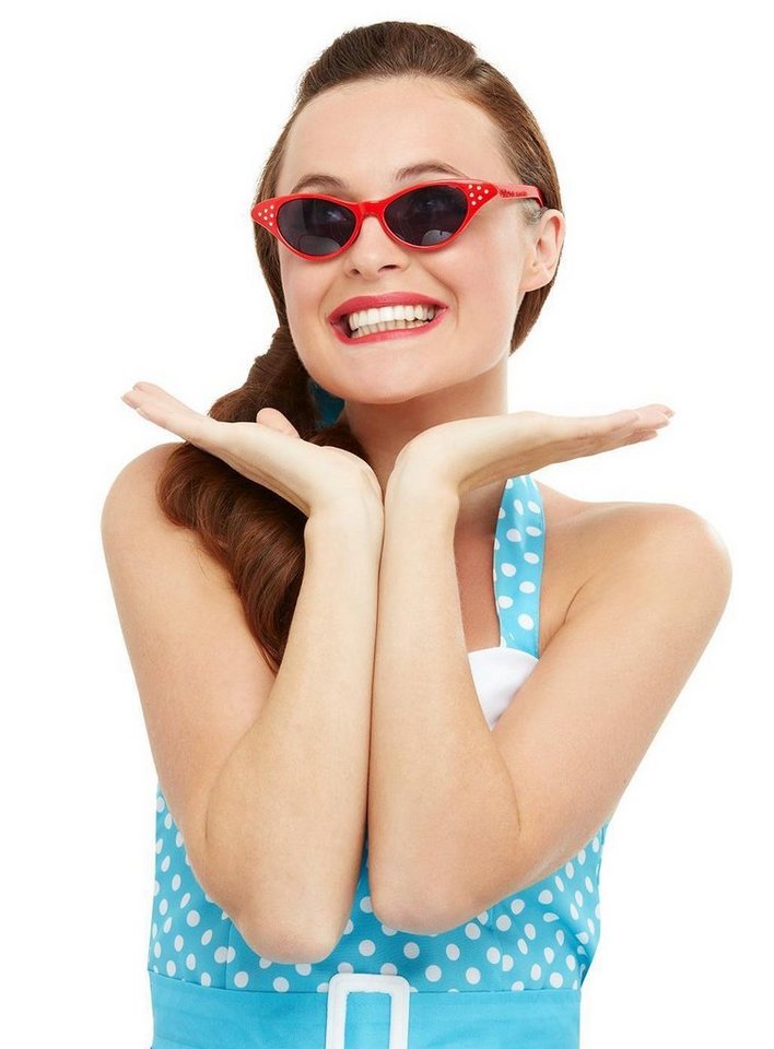 Smiffys Kostüm Rockabilly Cateye Brille rot, 50er Jahre Sonnenbrille mit Strasssteinchen Smiffys Kostüm Rockabilly Cateye Brille rot, 50er Jahre Sonnenbrille mit Strasssteinchen von Smiffys