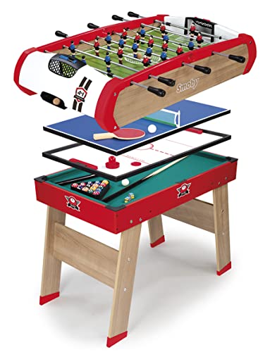 Smoby - Tischkicker Powerplay 4 in 1 - Fußball Tischtennis Hockey + Billard - Aus Holz - Mit Zubehör - Ab 8 Jahre von Smoby