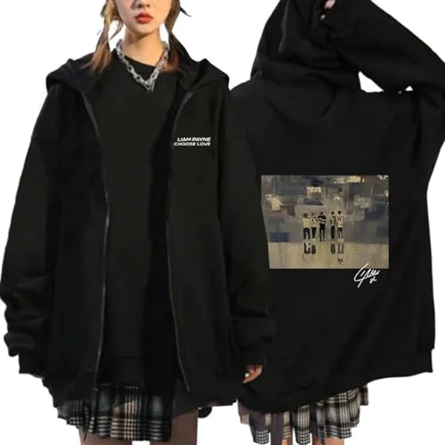 Hoodie Li-am Sänger Pay-ne Cartoon Druck Reißverschluss Hoodie, Herren Damen Vintage Langärmel Mode Reißverschluss Sweater Gelegenheitsgröße Jacke-Black&a||S von Snavert