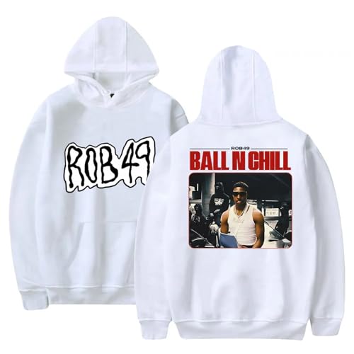 Hoodie ROB49 Cartoon Print Sweatshirt, Frühling Und Herbst Langarm Pullover Herren/Damen Hip-Hop-Loses Sweatshirt XS~3XL-White||XS von Snavert