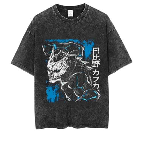 Kurzarm Kinder Sommermode Casual Kurzarm, Kaiju No. 8 Cartoon Print T Shirt Gewaschen Retro Sweatshirt Unisex-Black&Blue||XXL von Snavert