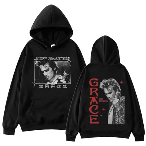 Sweatshirt Jeff Buckley Cartoon Print Hoodie, Herren Damen Langarm Pullover Modische Freizeitjacke-Black||XS von Snavert