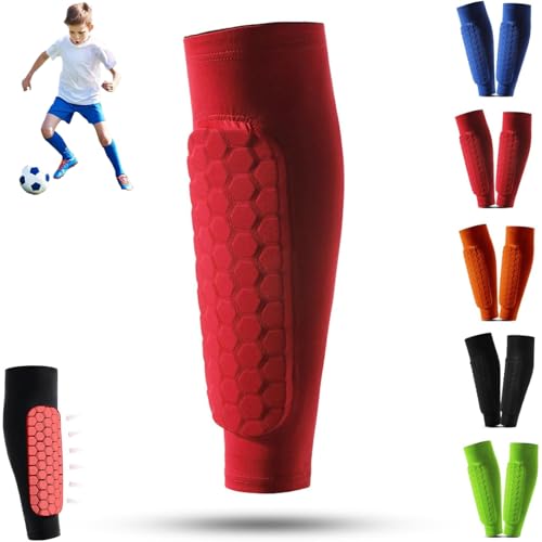 Shindefender Shin Guards,Breathable Shin Pads with Honeycomb Pads,Lightweight Shin Defender Shin Guard,Shin Defender Washable, Sleeve for Kids, Boys, Teenagers, Adults (Red,L) von Snrtevu