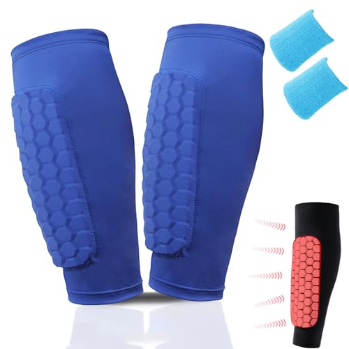 Shindefender Shin Guards Kids, Yoga Shin Pads Kids, Shindefender Compression Sleeve with Honeycomb Pads, Shin Defender Shin Pads Kids Breathable for Outdoor Sports (Blue, XL) von Snrtevu