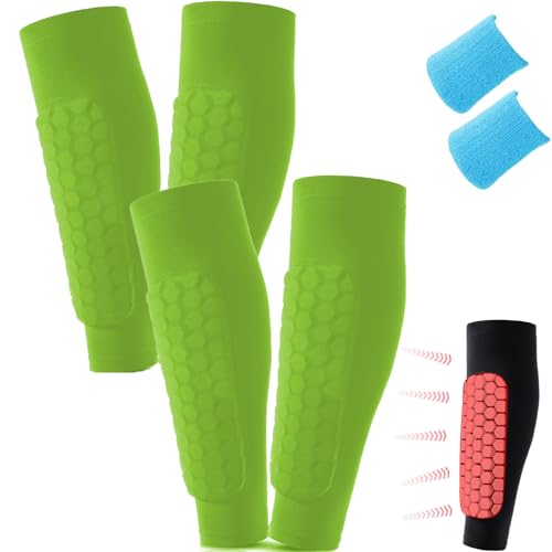 Shindefender Shin Guards Kids, Yoga Shin Pads Kids, Shindefender Compression Sleeve with Honeycomb Pads, Shin Defender Shin Pads Kids Breathable for Outdoor Sports (Green*2, XL) von Snrtevu