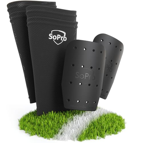 SoPro Mini Schienbeinschoner für Fußball - inklusive Socken - 120 x 80 x 5 mm - Für Kinder & Erwachsene - leicht, klein, rutschfest & geruchsneutral - Made in Germany von SoPro