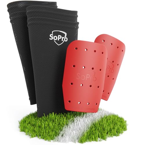 SoPro Mini Schienbeinschoner für Fußball - inklusive Socken - 120 x 80 x 5 mm - Für Kinder & Erwachsene - leicht, klein, rutschfest & geruchsneutral - Made in Germany von SoPro