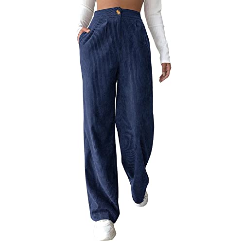 Adventskalender Männer,Damen Cordhose Lässig Cord Hosen Hohe Casual Taille Lange Elegant Nadelstreifen Freizeithose Gerade Bein Baggy Hosen mit Taschen Knopfleiste von Sobzia