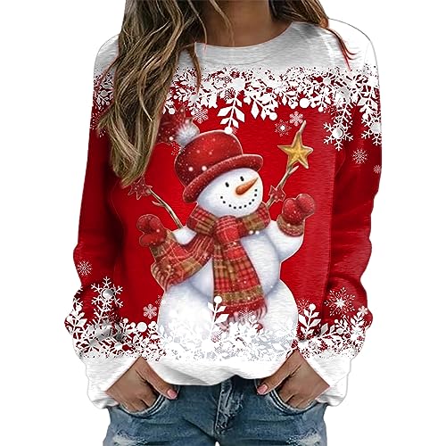 Angebote des Tages Heute Damen, Weihnachtspullover Damen Rot Ugly Weihnachten Pullover Weihnachtsshirt Schön Basic Weihnachtskostüm Pullis Lustig Rundhals Oberteile von Sobzia