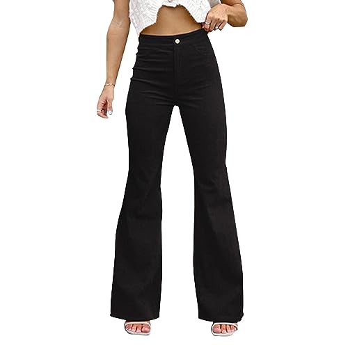 Damen Cordhose Schwarz, Damen Cordhose mit Gummizug Stretch Stoffhose Freizeithose Chino High Waist Damenhosen Schlupfhose Grün Weite Hose von Sobzia