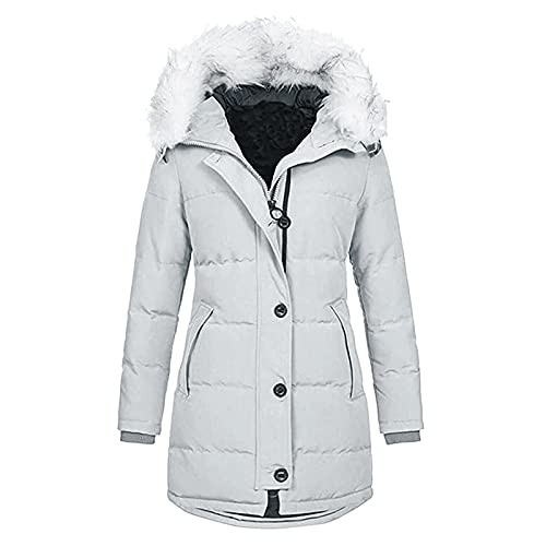 Damen-Daunenjacken-günstig, Wintermantel Damen mit Fellkapuze Gefüttert Mantel, Winterparka Funktionsparka Kapuze Jacke Plüschjacke Winterjacke Daunenjacke Warm Parka Steppjacke Casual Daunenmantel von Sobzia