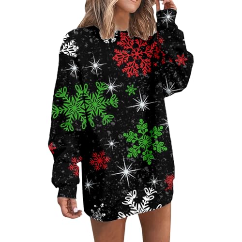 Damen-Kleider-Winter, Weihnachtspullover Damen Lustig Christmas Sweater Langarm Weihnachtspulli Rundhals Xmas Sweater Mode Christmas Pullover Tops Oberteile Lässige Weihnachten Kleider von Sobzia