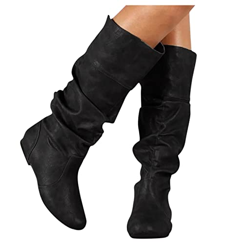 Damen Stiefeletten, Westernstiefel Damen Braun Stiefeletten Elegant Fold Over Slouch Boots mit Absatz Cowboystiefel Bequemer Halbhoch Damenstiefel Winterstiefel von Sobzia