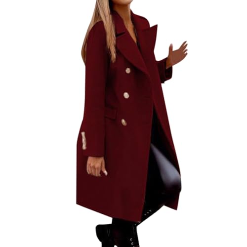 Damen-mäntel, Damen Trenchcoat Zweireiher Mantel Lang Umlegekragen Trenchcoat Einfarbig Damenmantel Windjacke Übergangsmantel mit Taschen mit Knöpfen Herbst Winter Jacke Outwear von Sobzia