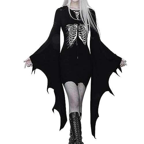 Fledermaus-haarreif-Damen, Halloween Kostüm Damen Sexy Halloween Kleid Mittelalter Kleidung für Erwachsene Fledermaus Kostüm Faschingskostüme Gruselig Halloween Kleidung Halloweenkostüm von Sobzia