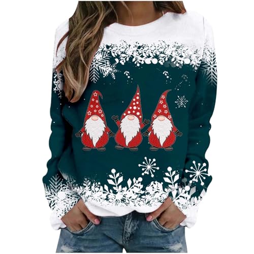 Fleecepullover Damen, Lustige Weihnachtspullover Damen Elegant Weihnachtskostüm Weihnachten Pullover Große Größen Winter Weihnachts Sweatshirt Oberteile Rundhals Basic Langarmshirt von Sobzia