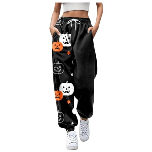 Halloween Kostüm Kinder, Baggy Jogginghose Damen Halloween Sporthose Festlich Trainingshose Lässig Freizeithose Elastisch Jogginghose Baggy Stoffhose Yogahose Hohe Taille Laufhose Lang Sweatpants von Sobzia