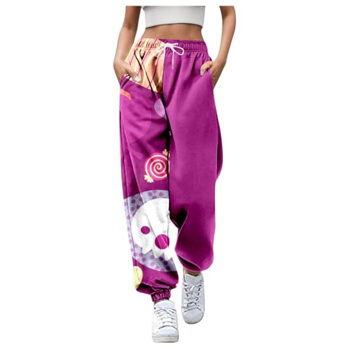 Jogginghose Damen Lang, Jogginghose Damen Lang Fledermäuse Drucken Jogginghose Halloween Kostüm Elastische Taille Sweatpants mit Elastischem Bein Atmungsaktiv Stoffhose von Sobzia