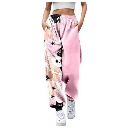 Jogginghose Herren, Kürbis Geist Schlaghose für Damen - Halloween Leggings Mode Stretch High Waist Hosen Schlank Palazzo Hose Disco Kostüm Yogahose Rave Festival Outfit von Sobzia