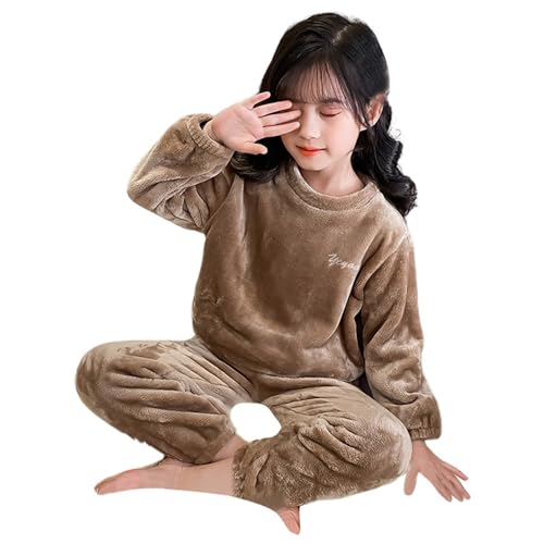 Kinder-Schlafanzug-mädchen, Fleece Schlafanzug Kinder Winter Jungen Mädchen Fleece Pyjama Set Lang Schlafanzüge Warme Langarm Hausanzug Flauschig Nachtwäsche Flanell Oberteile Hosen von Sobzia