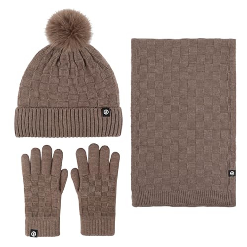 Kinder-mütze-Winter, Winter Beanie Mütze, Schal, Handschuhe Set 3in1, Wintermütze Schal Handschuhe Damen Set, Warme Beanie Hut Damen Handschuhe Runder Schal Set von Sobzia