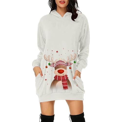 Kleider-Weihnachten-Damen, Weihnachtspullover Damen Große Größen Weihnachtspulli Langarm Christmas Sweater Rundhals Christmas Pullover Lässig Xmas Sweater Hoodie Sweatshirt Lässige Weihnachtskleidung von Sobzia