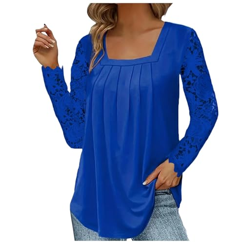 Langarmshirt-mädchen, Pullover Damen Elegant Spitzen Festlich Oberteile Rollkragenpullover Spitzenbluse Sweatshirt Tuniken Mode Weiße Bluse Langarmshirtbluse von Sobzia