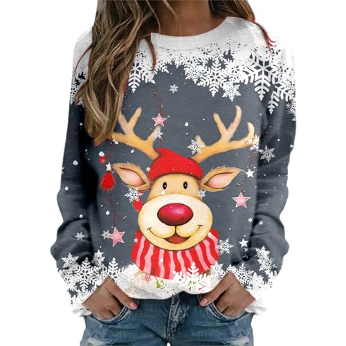 Rollkragenpullover Damen Winter, Weihnachtspullover Damen Lustig Weihnachten Pullover Weihnachts Sweatshirt Rundhals Langarm Weihnachtsshirt Christmas Oberteile Weihnachtspulli Teenager Mädchen von Sobzia