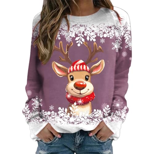 Rollkragenpullover Damen Winter, Weihnachtspullover Damen Rot Ugly Weihnachts Sweatshirt Weihnachtsshirt Basic Langarm Weihnachten Pullover Weihnachtspulli Elegant Rundhals Oberteile von Sobzia