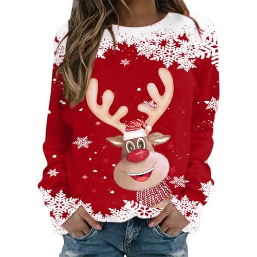 Sale Angebote, Weihnachtspullover Damen Ugly Schön Weihnachts Sweatshirt Weihnachtsshirt Große Größen Weihnachten Pullover Langarmshirt Basic Langarm Pullis von Sobzia