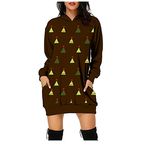 Schlafanzug Weihnachten Damen, Weihnachtskleid Damen Langarm Weihnachtskleid Rentier Druck Pullover Kleid Minikleid Kleider Casual Weihnachten Minikleid mit Elchmuster Shirtkleider Outdoor Dress Tops von Sobzia