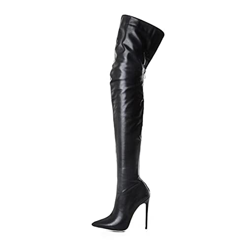 Schlupfschuhe-Damen, Overknees Stiefel Damen Weiter Schaft Flach Absatz Damenstiefel Winter Stiefel Sexy Long Boots Knee High Boots Hohe Stiefel Dicke Waden Lange Stiefel Kniehohe Stiefel von Sobzia