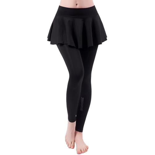 Sobzia Hosenrock-Damen-lang, Leggings mit Rock Damen Push Up Rockhose Yoga Hose Formende Yogahose Golf Skort Lang Laufhose Tennisrock 2-In Sporthose Yoga Pants von Sobzia