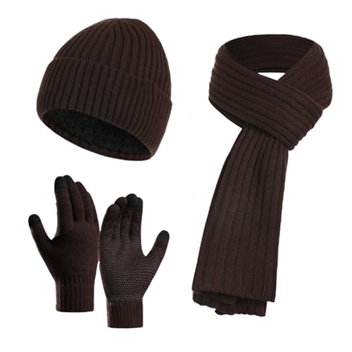 Sobzia schal-mütze-Set-mädchen, Wintermütze Loop Schal und Handschuhe Set, Warmer Bommelmütze Winterhandschuhe Damen mit Fleecefutter von Sobzia