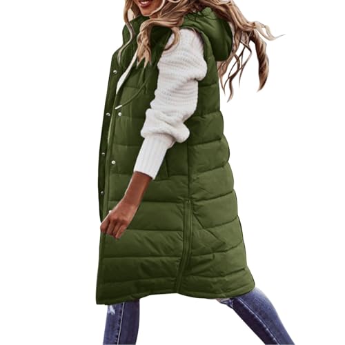 Steppweste lang Damen, Daunenweste Damen Lang Winterjacke Daunenjacke Warm Weste Jacke mit Kapuze Steppjacke Wintermantel Daunenmantel Slim Gilet mit Taschen von Sobzia