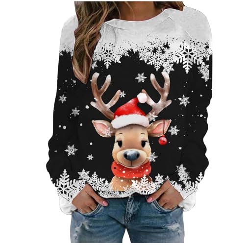 Strickpullover Damen Oversize, Lustiger Weihnachtspullover Damen Lustig Weihnachtskostüm Weihnachten Pullover Elegant Rundhals Weihnachtsshirt Weihnachtspulli Große Größen Basic Oberteile von Sobzia