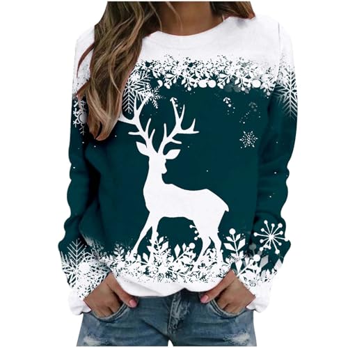 Strickpullover Damen Oversize, Weihnachtspullover Damen Rot Winter Weihnachtskostüm Weihnachts Sweatshirt Elegant Große Größen Weihnachtsshirt Weihnachtspulli Basic Rundhals Christmas Sweater von Sobzia