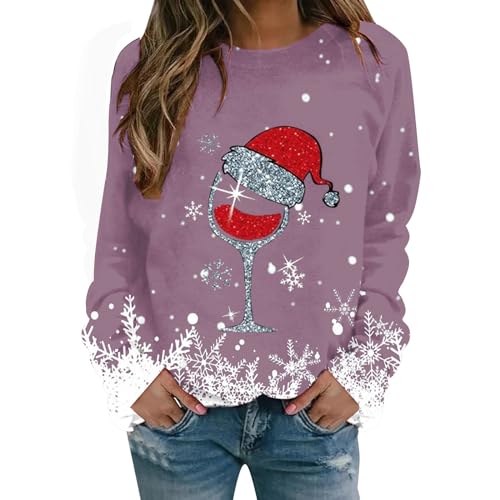 Sweatshirt Herren ohne Kapuze, Weihnachtspullover Damen Lustig Basic Weihnachtsshirt Weihnachtskostüm Ugly Langarm Weihnachts Sweatshirt Christmas Sweater Schön Weihnachtspulli von Sobzia