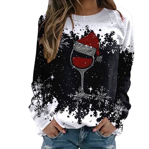 Sweatshirt Jacke Damen mit Kapuze, Lustige Weihnachtspullover Damen Rundhals Weihnachtsshirt Weihnachtskostüm Elegant Basic Weihnachten Pullover Langarmshirt Winter Schön Weihnachtspulli von Sobzia