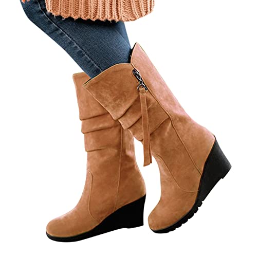 Warehouse Deal, Stiefel Damen Wildleder Halbstiefel mit Blockabsatz Reißverschluss Winterstiefel Lange Stiefel Casual Langschaft Boots Winterschuhe von Sobzia