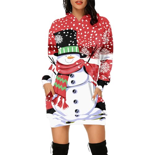 Weihnachts-Hoodie-Damen, Hässliche Weihnachtspullover Damen Christmas Pullover Langarm Christmas Sweater Rundhals Xmas Sweater Herbst Winter Weihnachtspulli Oberteile Tops Lässig Weihnachten Kleider von Sobzia