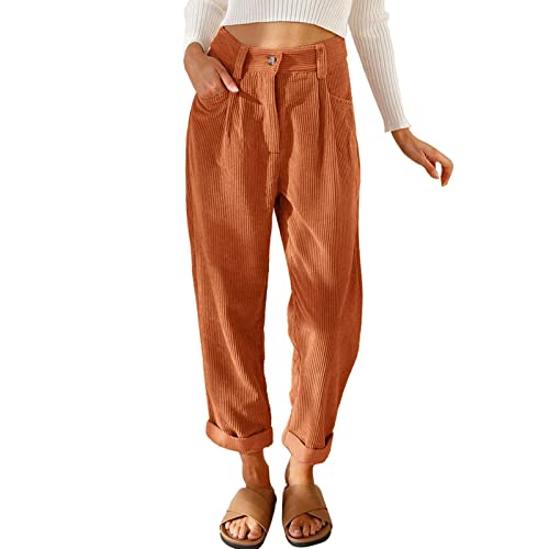 Weite Cordhose Damen Chino mit Gummizug Damenhosen Weite Hose High Waist Stretch Schlupfhose Freizeithose Beige StoffhoseCordhose Damen High Waist, von Sobzia